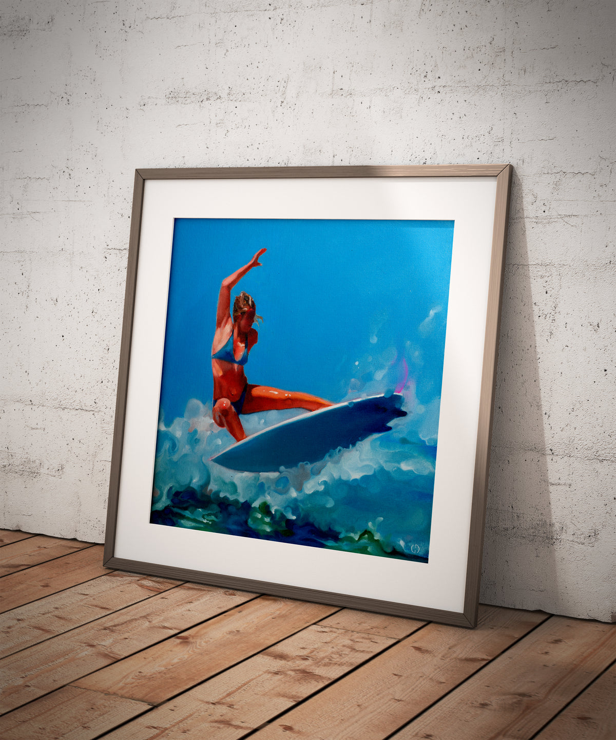 Bethany Hamilton, framed artwork leaning against a wall
