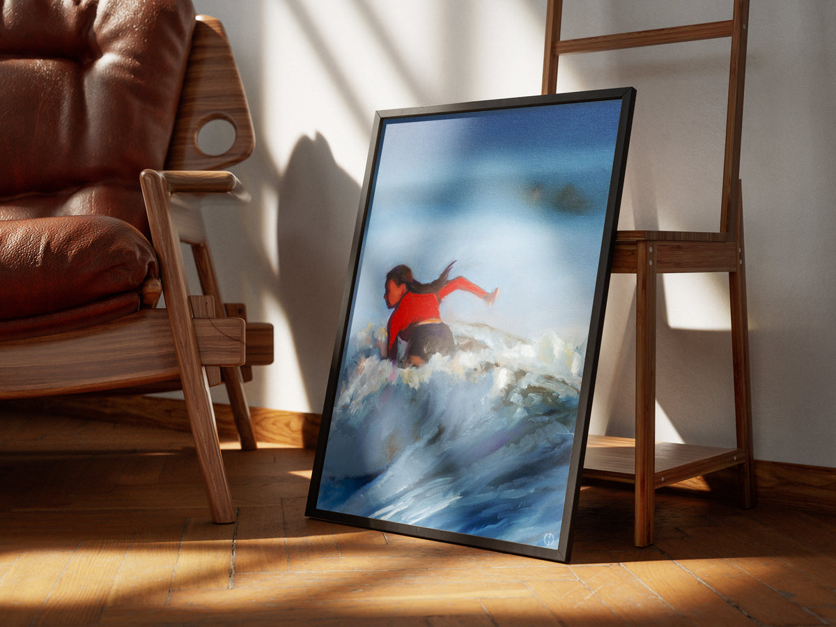 Takhihei Elacott, framed artwork beside an armchair